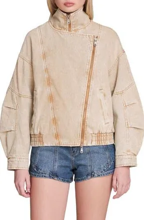Avec Les Filles Denim Bomber Jacket in Washed Khaki at Nordstrom Rack, Size Xx-Large