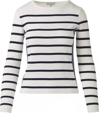 Kinross Cashmere Womens Tipped Rib Stripe Boatneck Pullover In White/navy/anchor