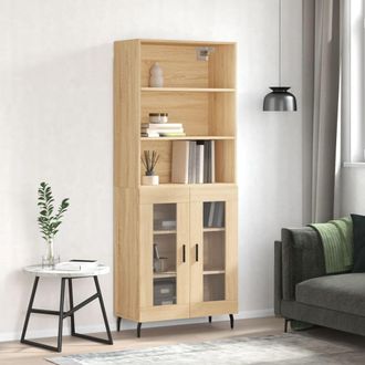 vidaXL Aparador Alto Madera Contrachapada Color Roble 69,5x34x180 Cm Vidaxl