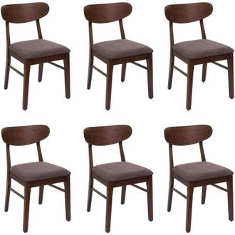 Hhg Set 6x sedie sala pranzo soggiorno 698 79x45x49cm 150kg tessuto legno scuro taupe