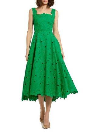 Mac Duggal Embroidered Floral A Line Sleeveless Midi Dress in Spring Green at Nordstrom, Size 12