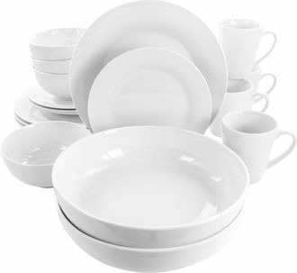 Elama Carey 18 Piece Round Porcelain Dinnerware Set in White