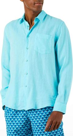Vilebrequin Mens Caroubis Solid Linen Sport Shirt