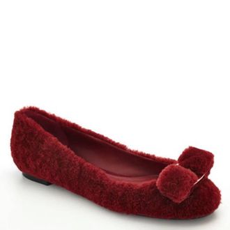 Ferragamo Varina Shearling Ballet Flats, Size 7 C