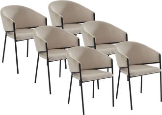Pascal Morabito Lote de 6 sillas con brazos de terciopelo acanalado y metal negro - Crema - ORDIDA de Pascal MORABITO