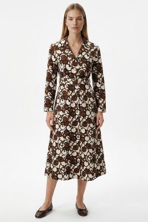 Exquise Long Sleeve Fitted Button-Front Maxi Dress in Brown-Beige at Nordstrom, Size X-Large