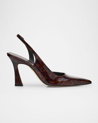 Stuart Weitzman Vinnie Tortoise Patent Leather DOrsay Slingback Pumps