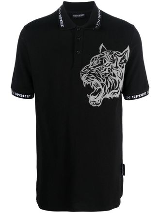 Plein Sport tiger-motif polo shirt - Black