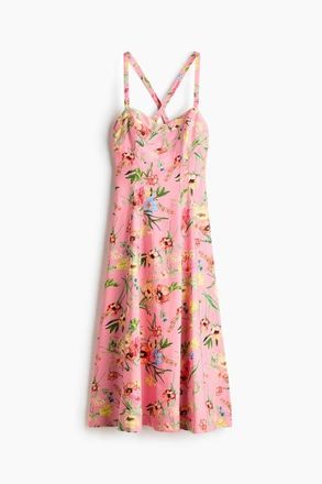 H&M Flared Linen-blend Dress in Light Pink/floral at Nordstrom, Size Xx-Small