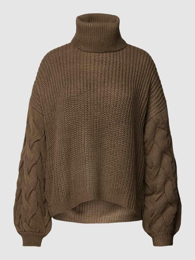 Strickpullover mit Rollkragen Modell Vioa in Mittelbraun, Gr&ouml;&szlig;e L