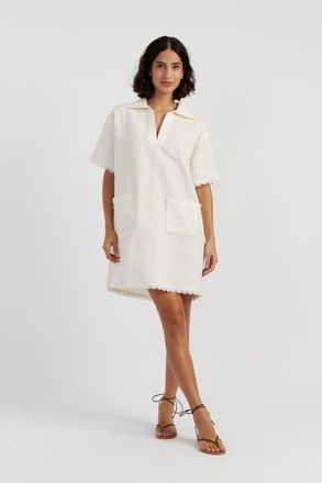 Chinti and Parker Linen-blend Scallop Tunic Dress in Cream at Nordstrom, Size 4