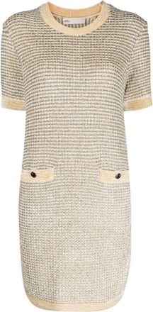 Tory Burch velvet striped midi dress - women - Viscose/Metallic Fibre/Polyamide/Spandex/Elastane - M - Yellow
