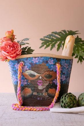 Kalalou Hand-Painted Seagrass Bag - Girl With Sunglasses