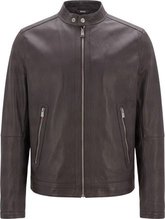 HUGO BOSS Leren Jas met Nerf - Heren - Leren en Su&egrave;de Jassen - Bruin - 2XL - Leer - Jassen