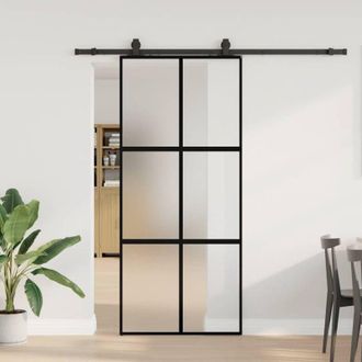 vidaXL Vidaxl - Puerta Corredera Con Herrajes Negro 90x205 Cm Vidrio Templado