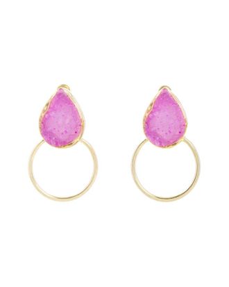 Saachi Saachi 18K Plated Druzy Cz Hoop Earrings