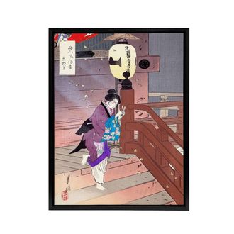 Artery8 Visiting The Temple Barefoot Framed Canvas Wall Art Print Ogata Gekko in Purple | Size: W24 x H32