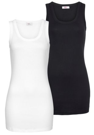 Flashlights Tanktop FLASHLIGHTS, Damen, Gr. 52/54 (XXL), weiss (wei&szlig;, schwarz), Feinripp, Obermaterial: 100% Baumwolle, unifarben, Basic, sehr figurbetont h&uuml;ftbed