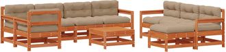 vidaXL Conjunto De Sof&aacute;s De Jard&iacute;n 10 Pcs Marr&oacute;n Cera Pino Macizo Vidaxl