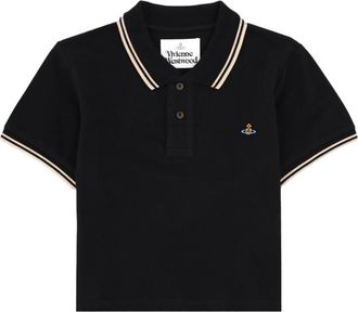Vivienne Westwood Cropped Black Striped Cotton Polo Shirt