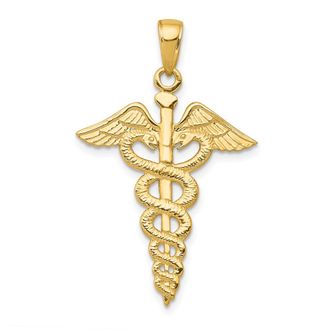 Diamond2Deal 10k Yellow Gold Caduceus Pendant