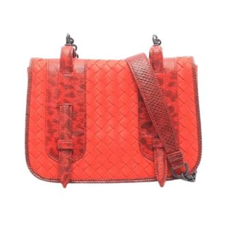 Bottega Veneta Pre-owned Intrecciato Leren Krokodil Schoudertas - Dames - Pre-owned - Rood - Maat: ONE Size Leer