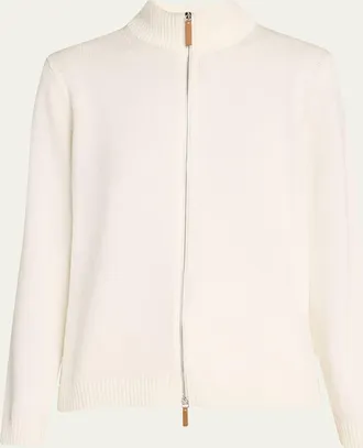 Lafayette 148 New York Cotton-Silk Tape Fitted Bomber Sweater