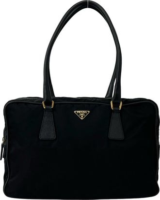 Prada Black Nylon Leather Shoulder Bag Tote Bag (Pre-Owned)
