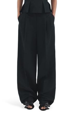 Mango Straight Fit Linen Blend Pants in Navy at Nordstrom, Size 10