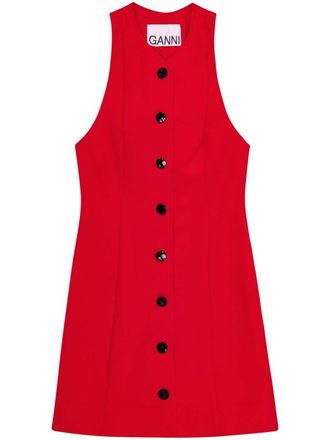 Ganni knot-detail button-up minidress - women - Recycled Polyester/Polyester - 44 - Red