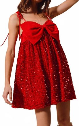 So Me Vicky Velvet Sequin Babydoll Holiday Mini Dress In Red