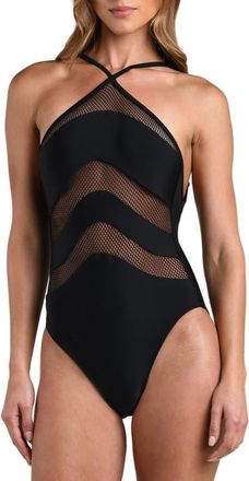 L'agence Gabriell Mesh Inset One-Piece Swimsuit in Black at Nordstrom, Size X-Large