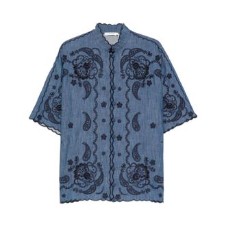 Zimmermann Shirts, female, Blue, Size: XS Aster Embroidered Denim Shirt