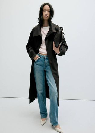 Mango Trench lungo collo a imbuto cintura cioccolato - Donna - XXS - MANGO