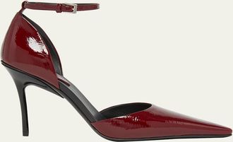 Alaia 90mm dOrsay Shiny Leather Ankle-Strap Pumps