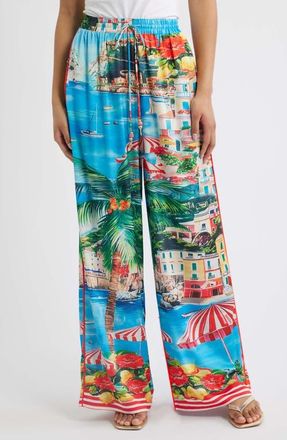 Kulani Kinis Drawstring Wide Leg Resort Pants in Mermaid Cove at Nordstrom, Size X-Large