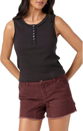 O'Neill Hattie Rib Henley Tank in Black at Nordstrom, Size Xx-Large