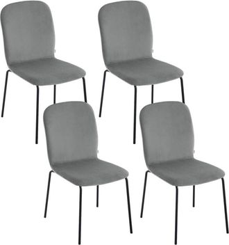Woltu Juego De 4 Sillas Modernas De Comedor, Sal&oacute;n, Cocina, Asiento De Terciopelo Y Metal, Gris Oscuro - Woltu