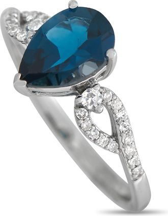 Luxury Bazaar 14K White Gold 0.15ct Diamond and Topaz Ring RC4-11823WBT
