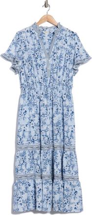 Max Studio Flutter Sleeve Tiered Maxi Dress in Blue/Chambray at Nordstrom Rack, Size 2X