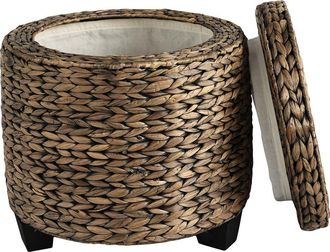 Happimess Addie 17.72 Modern Coastal Handwoven Water Hyacinth Storage Ottoman with Lid in Brown Wash at Nordstrom