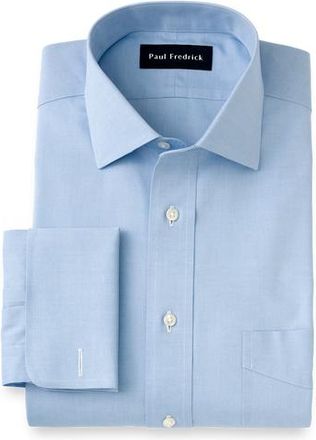 Paul Fredrick Non-iron Cotton Pinpoint Solid Spread Collar French Cuff Dress Shirt in Blue at Nordstrom, Size 16.5 - 32