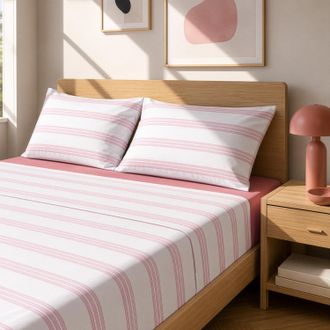KASANOVA Completo letto matrimoniale righe malva cotone