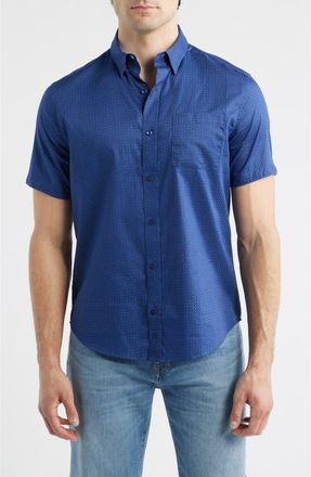 Johnston & Murphy Logan Microprint Short Sleeve Cotton Blend Button-Up Shirt in Navy Mini Circle at Nordstrom, Size Xx-Large