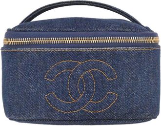 Chanel Vintage Cc Vanity Case Denim Blue Denim_Jeans Handbag (Pre-Owned)