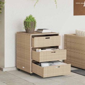Berkfield Home Garden Storage Cabinet Beige 55x59x69 cm Poly Rattan | Size: 55 x 59 x 69 cm
