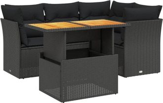 vidaXL Set De Muebles De Jard&iacute;n 5 Pzas Y Cojines Rat&aacute;n Sint&eacute;tico Negro Vidaxl
