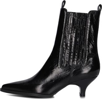 Lina Locchi Zwarte Leren Enkellaarsjes AV 258 - Dames - Cowboylaarzen - Zwart - 39 EU - Leer - Schoenen
