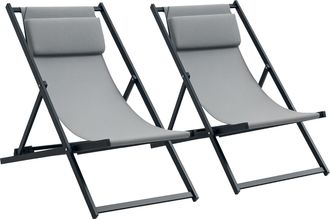 OUTSUNNY Conjunto De 2 Tumbonas Plegables De Aluminio Tumbonas De Jard&iacute;n Con Respaldo Regulable En 5 Posiciones Y Reposacabezas 58x96,5x91,5 Cm