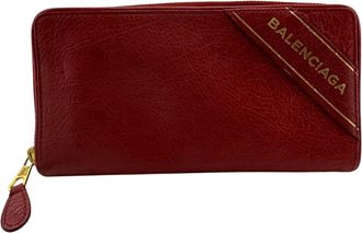 Balenciaga Red Color Leather Long Wallet (Bi-Fold) (Pre-Owned)